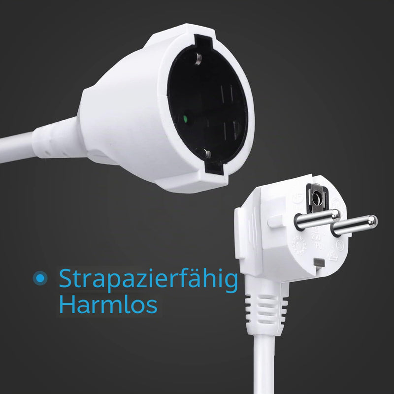 Aigostar Extension Cable 3M Cable Extensions with Protective Contact Plug Schuko Extension 16A/250V, White 3g1.5mm² - 1 Pcs