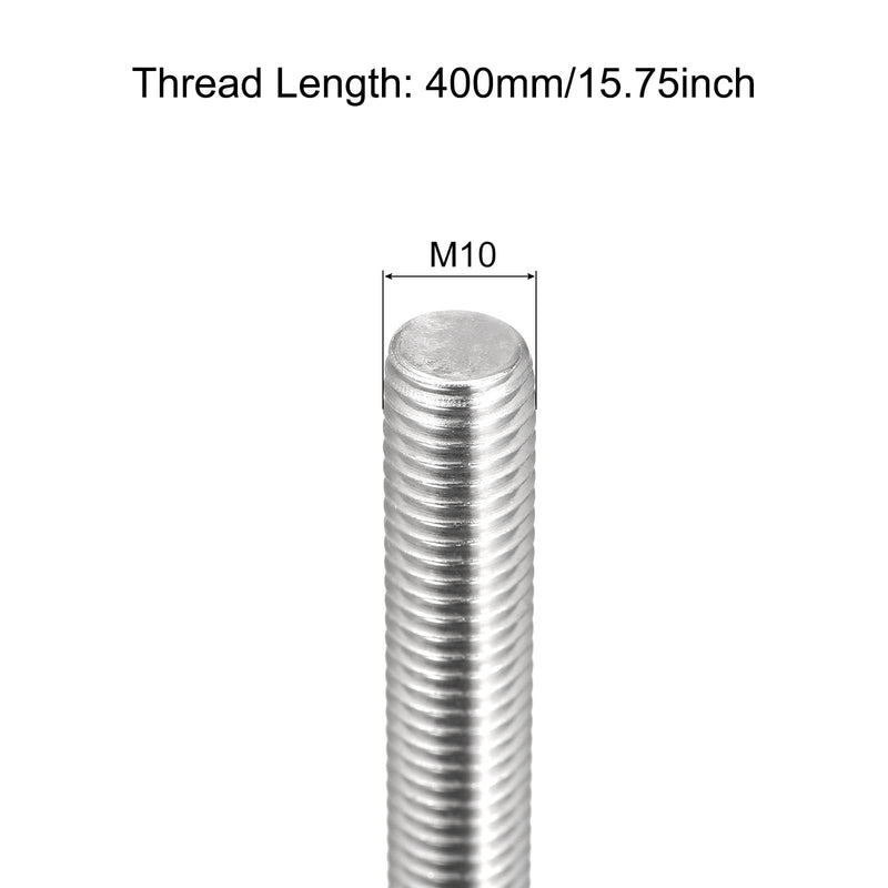 [Australia - AusPower] - TOP-VIGOR 2Pcs M10-1.5 x 400mm Length Fully Threaded Rod, 304 Stainless Steel Right Hand Threads Rods, Fully Studding Rod Bar for Anchor Bolts, Clamps, Hangers and U-Bolts M10 x 400mm 