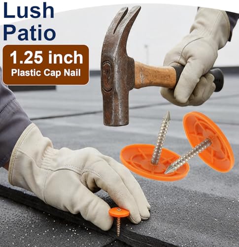 Plastic Cap Roofing Nails 1 1/4 - Galvanized Nails for Tar Paper House Wrap 300 Orange 300