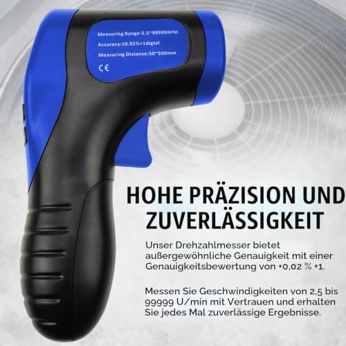 Laser Photo Speedometer, Motor Tachometer Tester, Non-Contact Tachometer, Motor Tachometer Gun - Accurate RPM Measurement with Rotation Recording (Tachometer + 10 Reflective Tapes) Speedometer + 10 reflective tapes