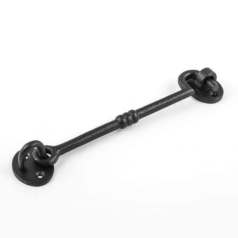 Renovators Supply Manufacturing Black Wrought Iron Cabin Hook Eye 7 Inches Long Decorative Privacy Hook Latches for Kitchen Cabinet, Window, Sliding Or Barn Doors with Mounting Screws 7 Inch