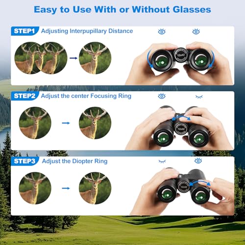 HD 12x42 Waterproof Binoculars Adult High Power BAK4 FMC Lens&Phone Adapter