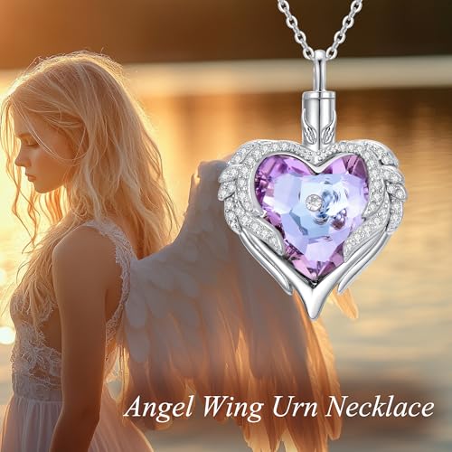 MONGAS Sunflower Cross/Sea Turtle/Phoenix/Angel Wing Urn Necklace for Ashes Sterling Silver Sunflower Cross/Sea Turtle/Phoenix/Angel Wing Cremation Jewelry for Ashes for Women Angel Wing
