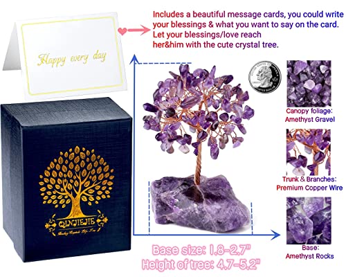 QINJIEJIE Bundle of Amethyst Crystal Tree and Guardian Angel Gemstone Decor Statue Polished Crystal Natural Reiki Gemstone Tree Life Stone Base Copper Wire Office Desk Room Home Decor Gift