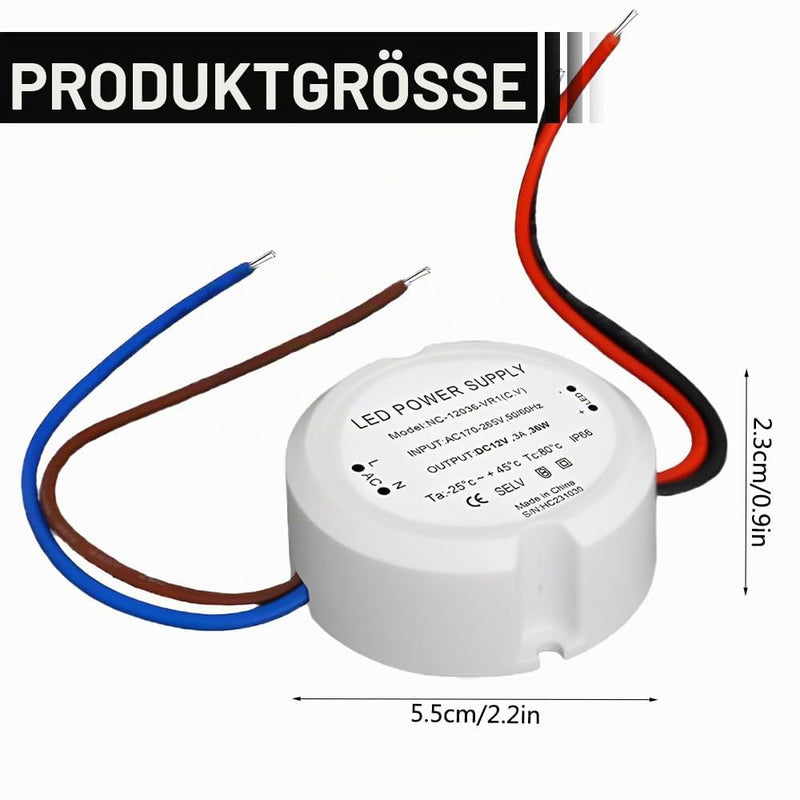 LED Transformer 12 V 36 W 3 A, Transformer 230 V to 12 V, LED Power Supply Driver Power Supply, Mini Power Supply 12 V, Mini Ultra Thin IP66 Driver for Lamps