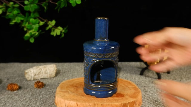 MOUGIGI Bird & Flower Ceramic Palo Santo Chiminea,Sage&Cone Incense Burner Flower and Bird Palo Santo Holder-blue