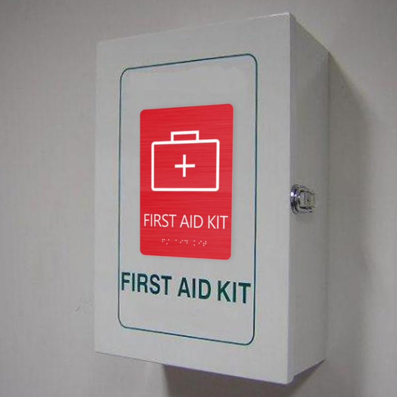 First Aid Kit Sign, ADA Compliant, Aluminum Composite Panel, Grade 2 Braille with Raised Tactile Letters, for Office, Schools, Restaurants & Public Facilities, 6" x 9"(3 Pcs) 3