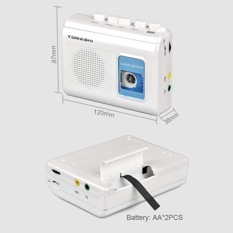 [Australia - AusPower] - Portable Cassette Player Tape Recorder Walkman with Built-in Speaker,Microphone,Headphone Jack-, 4.57 x 3.54 x 1.38inch white 
