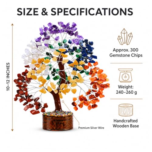 ANAYA AGATE 7 Chakra Crystal Tree of Life, Healing Stone Gemstones 300 Beads | Positive Energy Birthday Gifts for Women, Mom, Sister & Friends Feng Shui Money Tree Reiki Meditation Home Office Decor