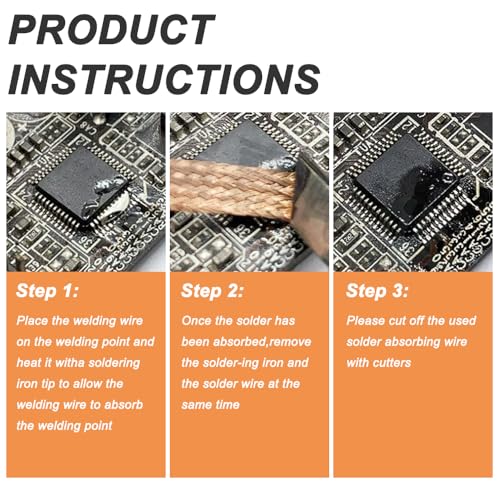 Solder braid with flux and desoldering pump, 1.5 mm wide desoldering braid with flux, no-clean solder braid remover, soldering pump (2-pack, 3 m/10 ft)