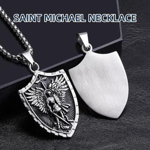 St Michael Necklace for Men - Stainless Steel Archangel Patron Amulet Medal Pendant,Saint Michael/Christopher/Joseph/Jude/Benedict/Anthony/Virgin Mary Catholic Jewelry Gift for Protection Confirmation Saint Michael