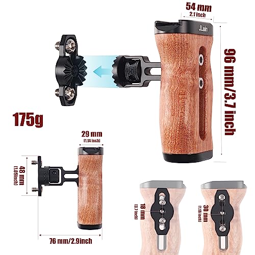 Hersmay Wooden Side Handle Quick Release Camera Hand Grip with 1/4"-20 Screws Stabilizer with ARRI-Style Mount Screw & Cold Shoe Mount for DSLR Mirrorless Video Camera Cage