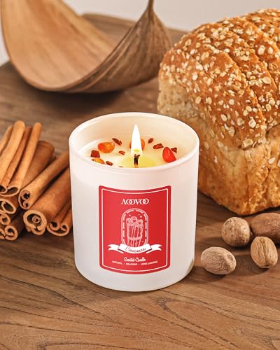 AOOVOO Cinnamon Scented Candles for Women - Aromatherapy Candle with Crystals Inside, 10oz Soy Candles for Home Scented, Birthday Gifts Valentines Day Candle for Women Mom Cinnamon Candles