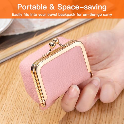 Wasugayi Travel Jewelry Box, Premium Togo Cowhide Leather Mini Rose Gold Kiss-Lock Jewelry Organizer, Portable Small Jewelry Storage for Women Travel Business Trip (Leopard Print, L) Leopard Print