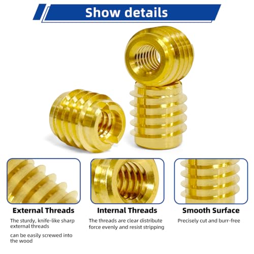 IRONCODE brass threaded inserts for wood installation kit with #8-32 knife thread inserts, drill, and tool