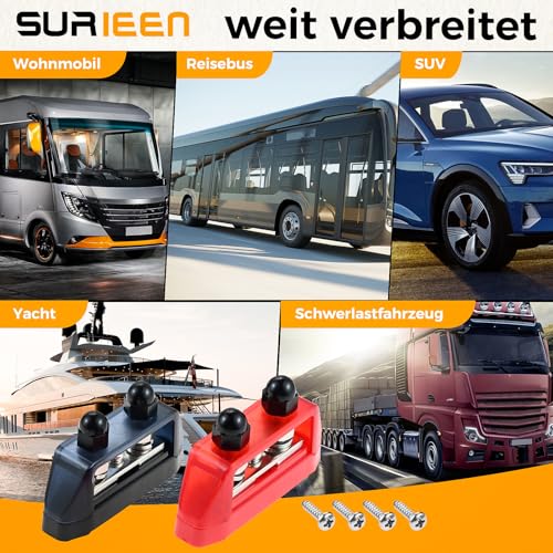12V-48V DC Busbar 250A Busbar, Red + Black Power Distribution, M10 Bolt Battery Busbar for Car Solar Boat Truck, Red