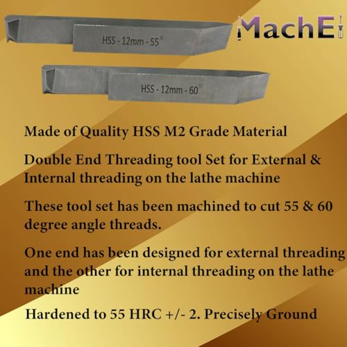 MachEl Double End Internal External Threading HSS Tool Set for Lathe Machine ((12 x 12 MM SHANK)) (12 x 12 MM SHANK)