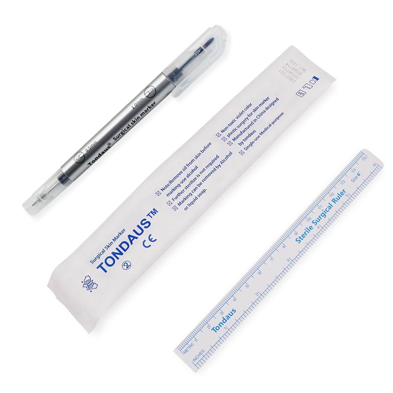 [Australia - AusPower] - 6Pcs Professional Surgical Tip Skin Marker Pen Stencil Markers Pen with Paper Ruler for Eyebrow, Tattoo Skin Marking Individually Wrapped 0.5MM & 1MM (Purple) 