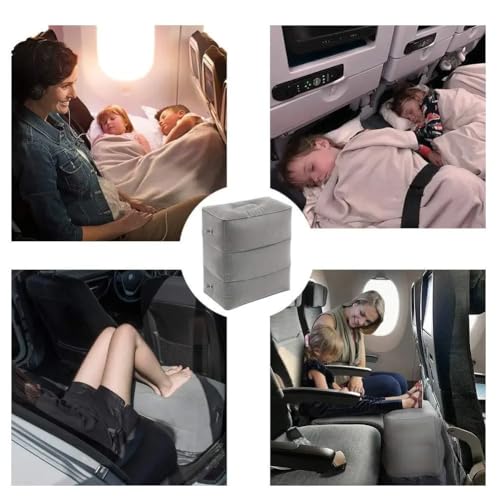 Inflatable Travel Foot Rest Pillow, Adjustable Height Leg Rest Pillow, Flat Bed Extended for Kids and Toddlers, Great for Travel Airplane, Train, Car, Bus, Home, Office, Camping. (Light Grey)