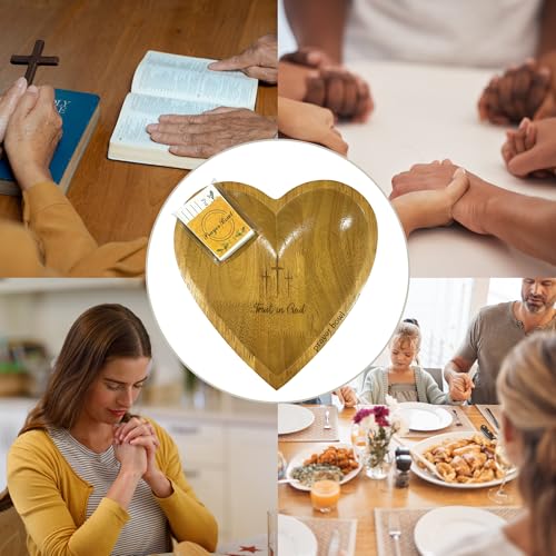 Prayer Bowl Wooden Trust In God - Christian Gifts for Mothers day, Wedding, Confirmation, Housewarming - Hostess Gift Ideas - Easter Prayer Room Decor - Heart Decorative Bowl 9" with 52 Scripture Card