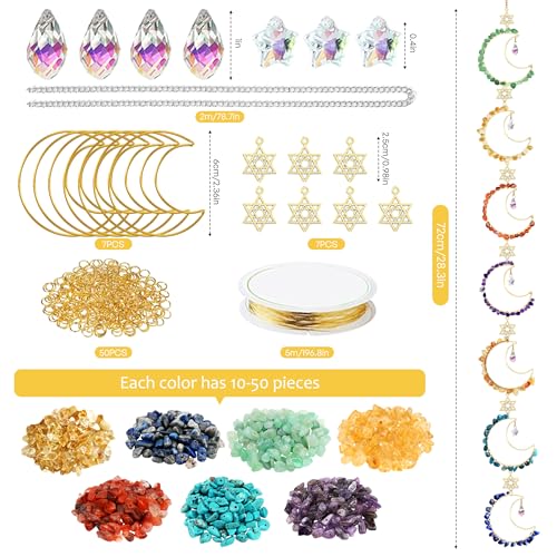 7 Chakra Crystal Suncatcher Kit, DIY Hanging for Window Decor Moon