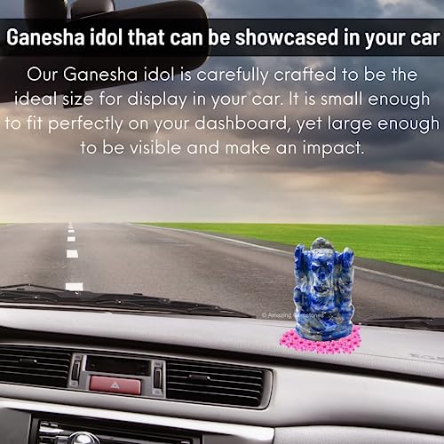 Amazing Gemstone Lapis Lazuli Ganesha Idol - Crystal Ganesha Idol for Car Dashboard - Spiritual Home, Office and Room Table Decor Ganesha Statues Made of Crystals and Healing Stones