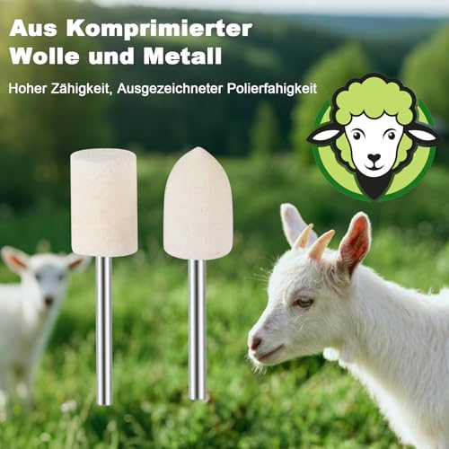 176 Pieces Wool Felt Polishing Discs Set, 5 Shapes, for Metal | Wollfilz Montierter Dorn Polierset mit 1/8" Polieraufsatz, Multifunktionale Polieraufsatz für Schmuck, Glas Polieren