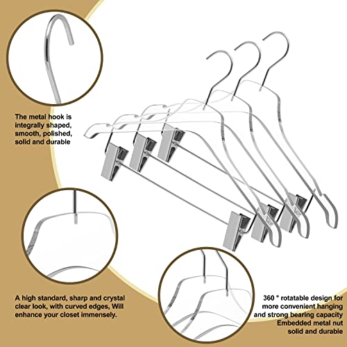 Quality Lucite Acrylic Clear Skirt Pants Trousers Bottom Hangers - 5-Pack with Adjustable Metal Clips - Made of Clear Acrylic for a Luxurious Look and Feel with Swivel Hook - Chrome 1