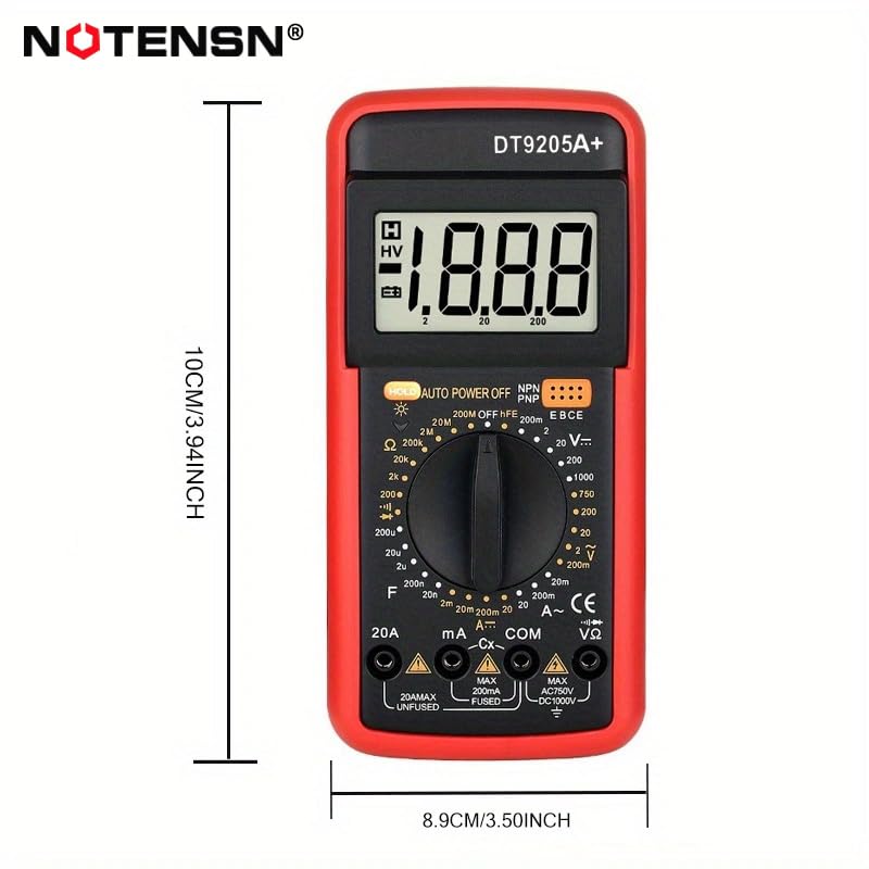 [Australia - AusPower] - DT9205A+ Digital Multimeter, 1000V True RMS Auto-Ranging Voltmeter, Professional Electrician Tools with Temperature/Diode/Continuity Test, Anti-Burn & Full Protection for Home/Car/Industrial Use 