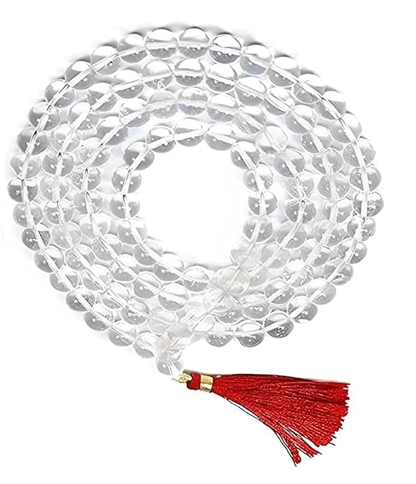 Eternals Crafts Clear Sphatik Mala Original sfatic sparkable Certified Rock Quartz Rosary sfatik Crystal Jaap Mala | luxmi laxmi jaap | sphatic | 7 mm 108+1 Beads