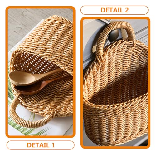 Zerodeko 2 Hanging Basket Woven Storage Basket for Kitchen Ginger Garlic Cutlery Eggs Seasonings Rustic Organizer for Home Restaurant 9.64 X 7.48 X 4.52 in