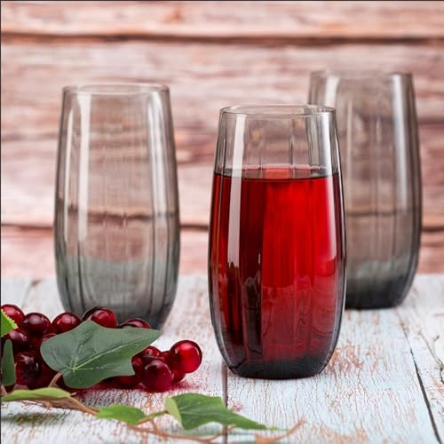 Light Fume Pink Ribbed Drinking Glass, Modern Highball Water Glass Blue PACK OF 6