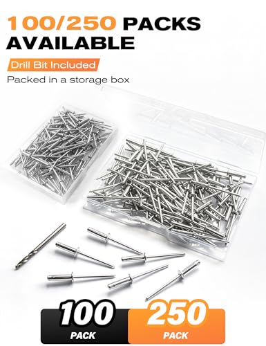 YaaYii 3/16 x 3/4-inch silver tri-fold pop rivets with exploding bulb, aluminum body, and steel mandrel