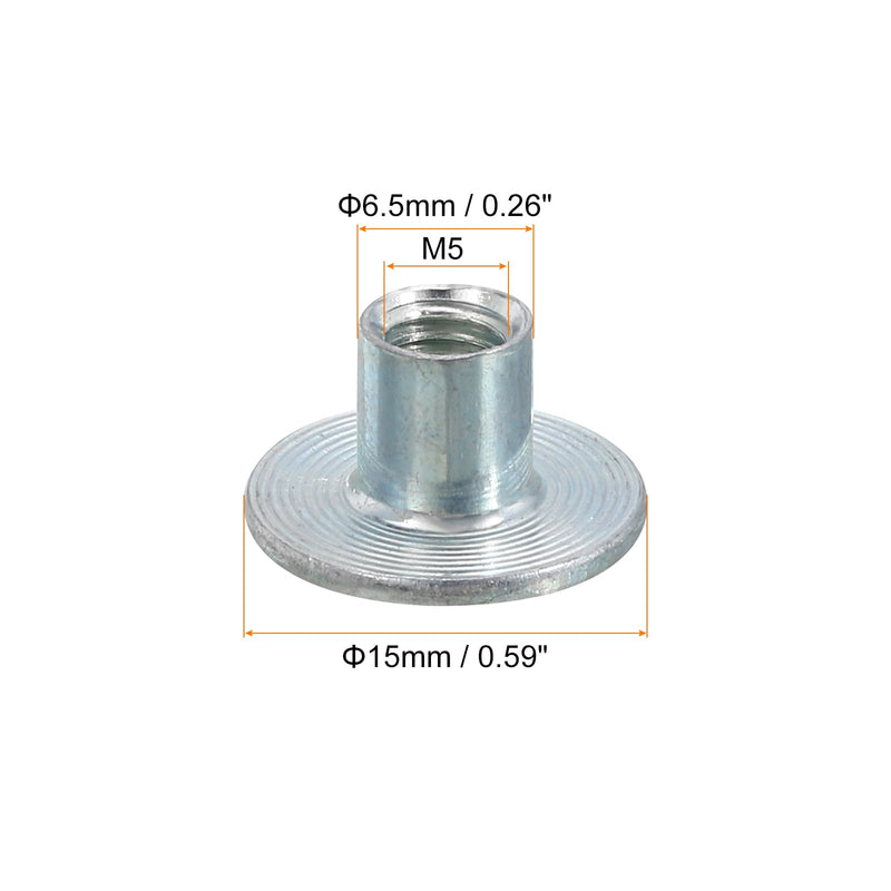 [Australia - AusPower] - uxcell M5 T-nuts, 24pcs Carbon Steel Tee Nut Round Base Weld Nuts 8mm Height Through Hole Flange Insert Female Thread Plate Nuts M5x8mm 