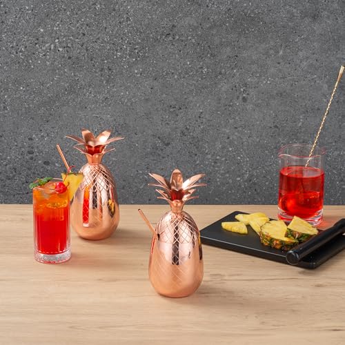 Restaurantware 16-OZ Pineapple Drink Tumbler: Perfect for Bars Restaurants and Catered Events - Copper Drink Cup with Silver Stainless Steel Interior Lining and Straw Slot - 1-CT 16 Ounces