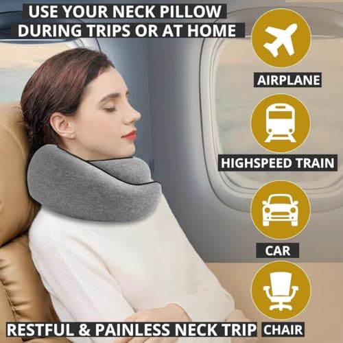 Travel Neck Pillow | for Airplane, Car and Home Use | Memory Foam Travel Pillow | Fits Adults and Kids | Ergonomic U-Shaped Design