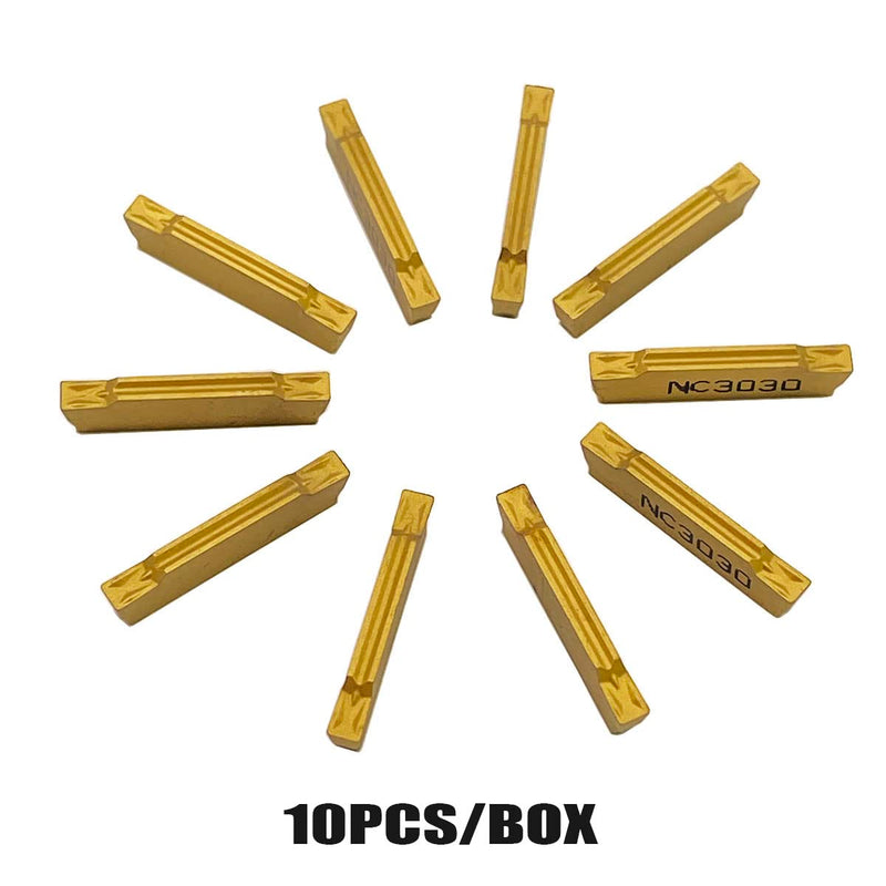 [Australia - AusPower] - GBJ MGMN200-G 10pcs Tin Coated Carbide Grooving Inserts 2mm Wide Grooving Carbide Inserts Lathe Cutters for MGEHR/MGIVR Lathe Grooving Cut-Off Tool 10pcs MGMN200-G 