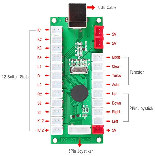 EG STARTS USB encoder for PC game controllers, arcade joysticks, Sanwa DIY kits, parts for Mame games (5-pin + 2.8 mm cable), 5-pin joystick + Sanwa style push button
