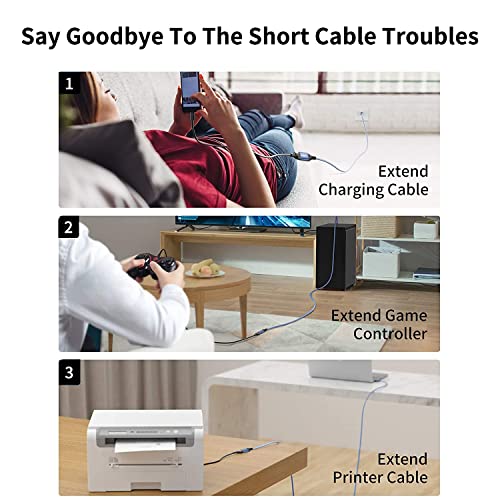 USB Extension Cable 2 Pieces 2 m, USB 3.0 Extension Cable A Male to A Female with Elegant Aluminium Connectors, Nylon Fabric Sheath for Card Reader, Keyboard, Printer, Scanner, Camera | USB 3.0 extension cable for card reader, keyboard, printer, scanne...