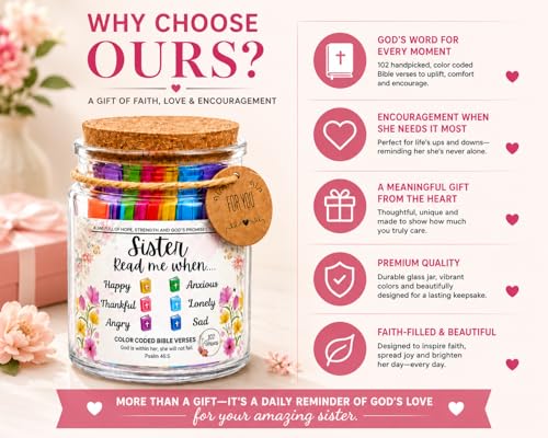 Read Me When Bible Verse Jar for Sister – Scripture Cards with Bible Verses, Christian Gifts for Women, Religious Gifts for Women, Prayer Cards, Bible Verse Jar