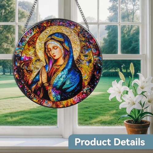 Mother Mary Suncatcher Stained Glass Window Hanging Mother Mary 7.8x7.8 IN