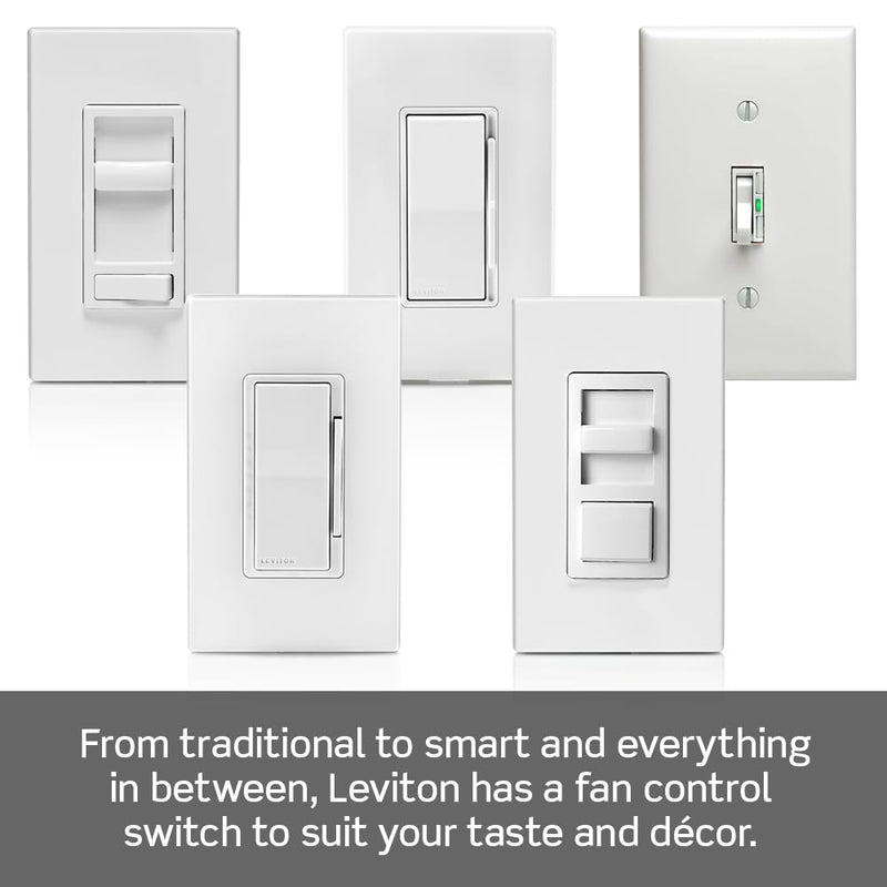 Leviton SureSlide Ceiling Fan Wall Switch, Quiet 3-Speed Fan Control, 1.5 Amps, 661F-10W, White
