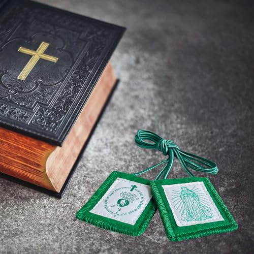 Scapulars Catholic, 3-Pack Green Scapular of Immaculate Heart of Mary, Escapularios Catolicos, Religious Gift for Women, Includes Blessed Saint Benedict Prayer Card 3 Pack