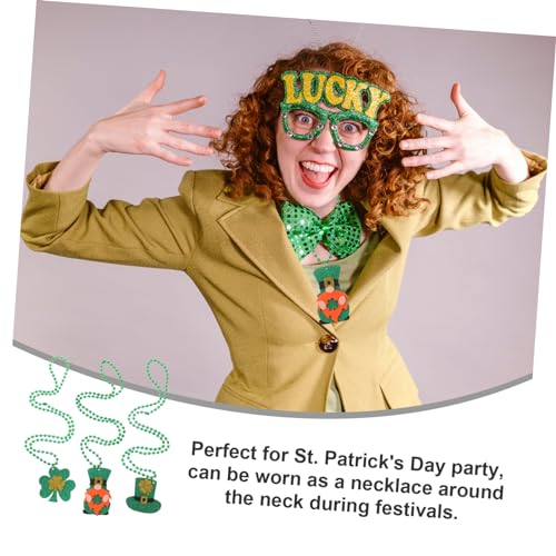 3pcs Clover Top Hat Necklace for St Patrick's Day Shamrock Necklace Bead String for Party Decor and Irish Accessories