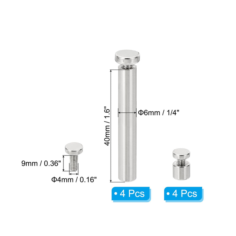 [Australia - AusPower] - PATIKIL 1/4 x 1.6 inch Sign Standoff Screws, 4 Set Stainless Steel Wall Standoff Mounting Hardware Advertising Glass Nail for Hanging Acrylic Picture Frame Acrylic Panel, Silver 