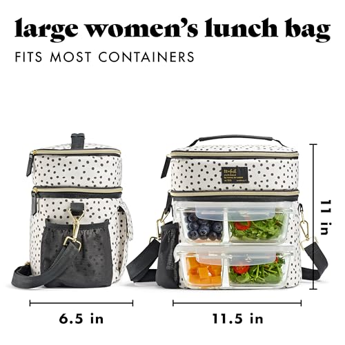 Fit & Fresh Westminster Dual Compartment Insulated Lunch Bag w/Containers Standard Taupe and Black Dot