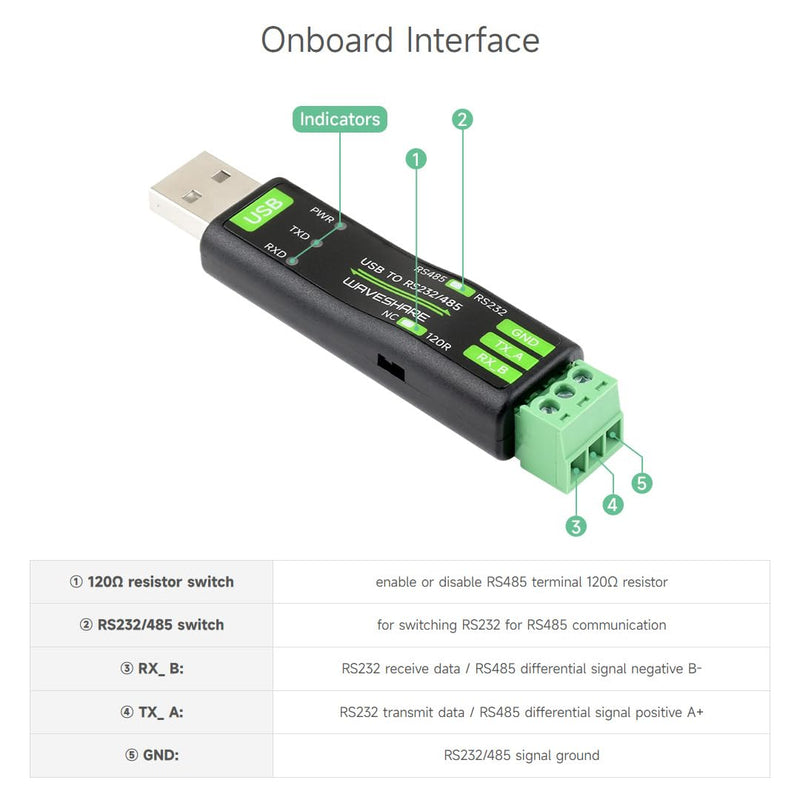 [Australia - AusPower] - Waveshare USB to RS232/485 Serial Converter, Onboard Original FT232RNL Chip, Features More Stable Transmission, Suitable for Multiple Devices, Compatible with Mac/Linux/Android/Win11/10/8.1/8/7, etc 