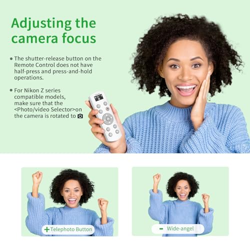 for Nikon Rechargeable Wireless Remote Control - Camera Remote Shutter Release with Zoom Focus Compatible with Nikon Z6 II/Z6 III/Z7 II/Z30/Z50/Z fc/Z f/Z5 II/Z50 II/B600/A1000/P950/P1000/P1100, White