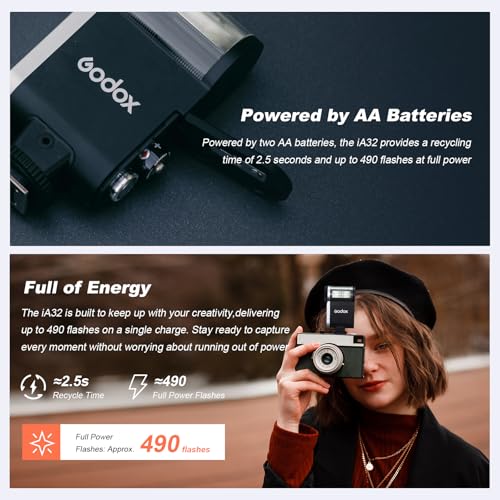 Godox iA32 Retro Camera Flash 490 Full-Power Flash 2.5s Recycle BLACK