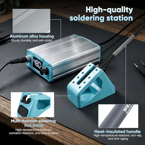 Soldering Iron Set 75 W, Soldering Station with Sleep Mode and Adjustable Temperature 100-480 °C, Soldering Station Digital PID & LED Display, Soldering Set with 5 Soldering Tips, 2 Tweezers for